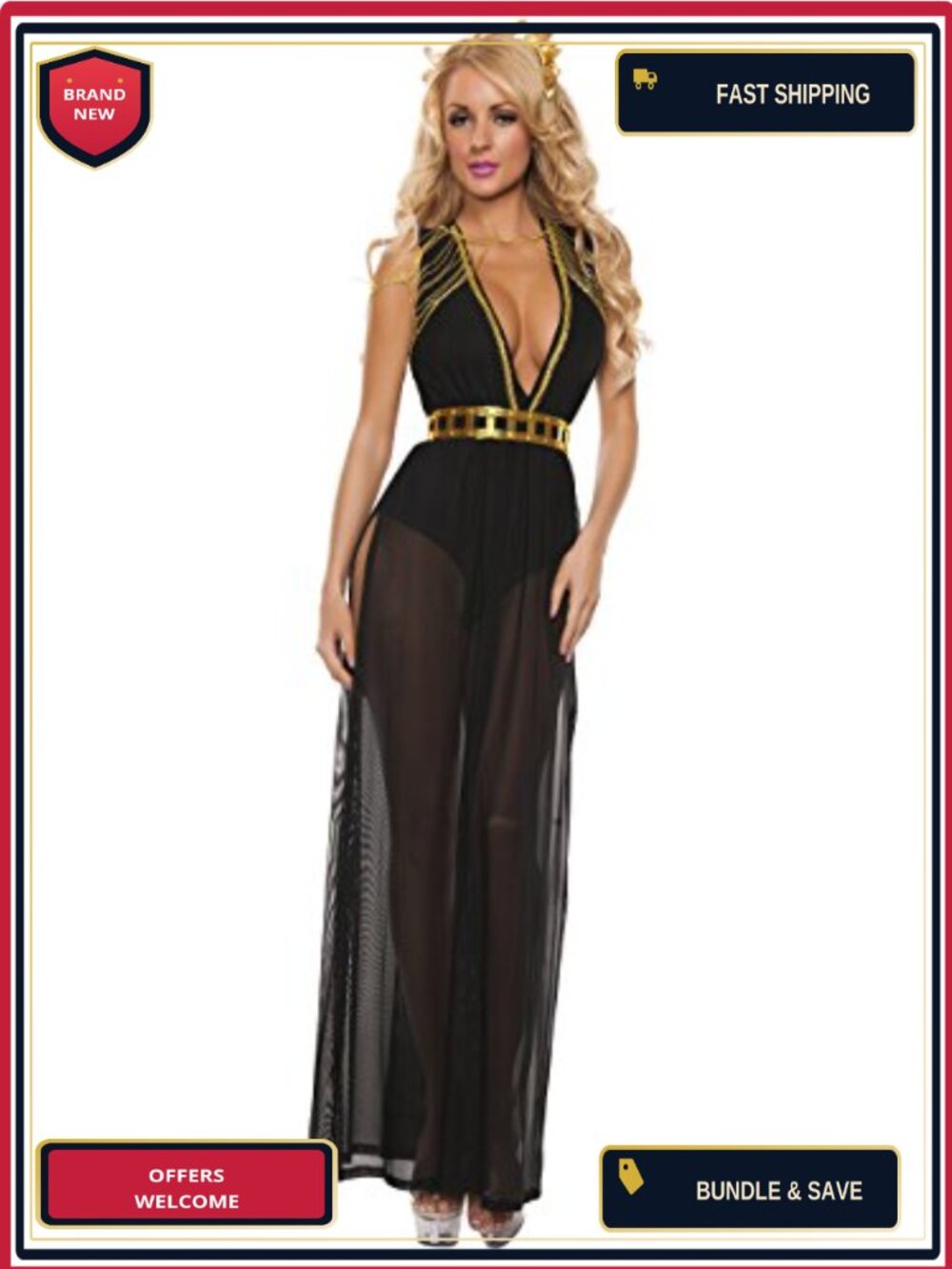 Goddess Costume Set Dress Headpiece Belt Adult Halloween